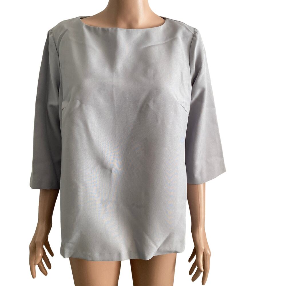 Laura Bettini Blouse Womens XL Gray 3/4 Sleeve Back Zip